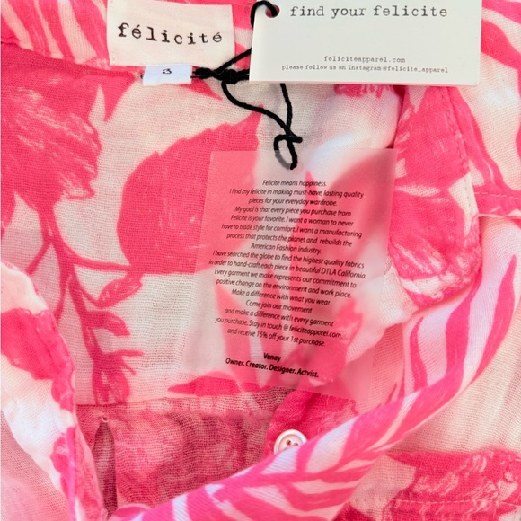 Felicitié 100% Cotton Gauze Palm Print Pink Blouse - Picture 5 of 7